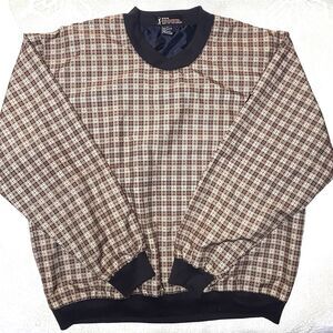 PGA Tour Golf Windbreaker Mens XL Pullover Jacket V-Neck Pockets Brown Tan Plaid
